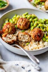 Asian Turkey Meatballs with Rice