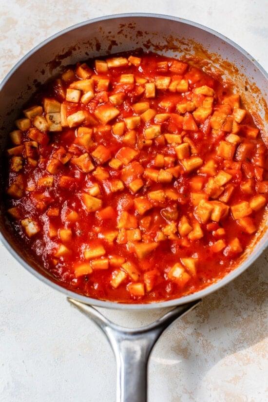 eggplant simmered in marinara