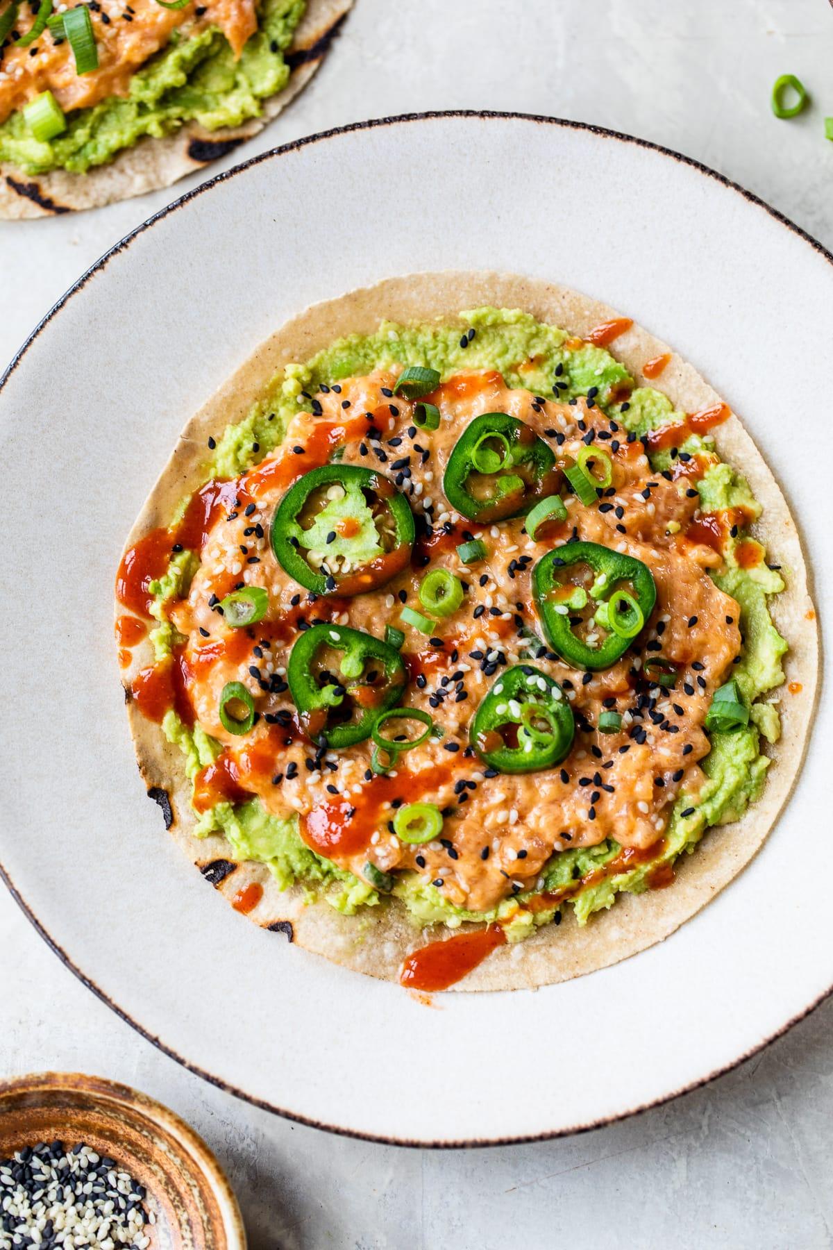 Salmon Sushi Pizza with jalapeno