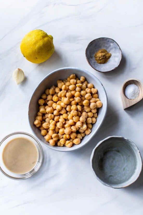 chickpeas, lemon, garlic, tahini