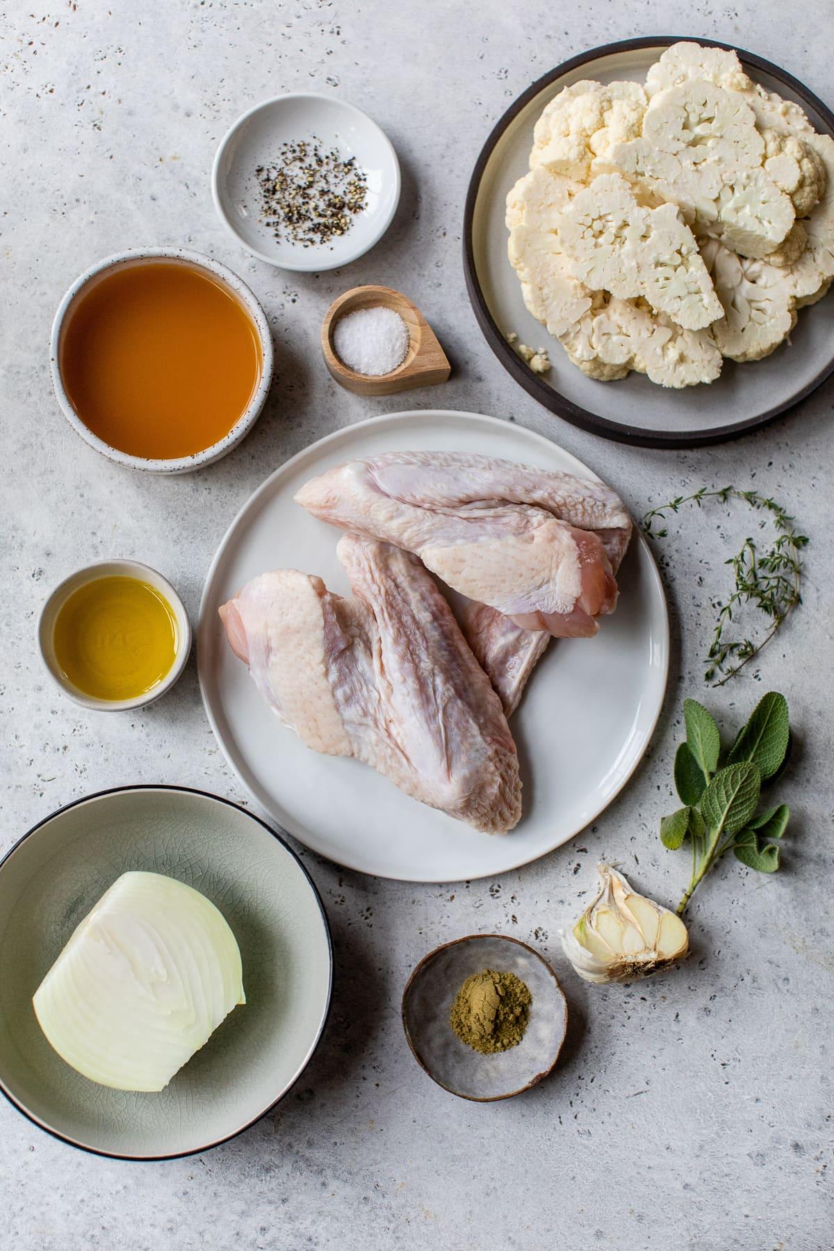 turkey wings and vegetables to roast for stock