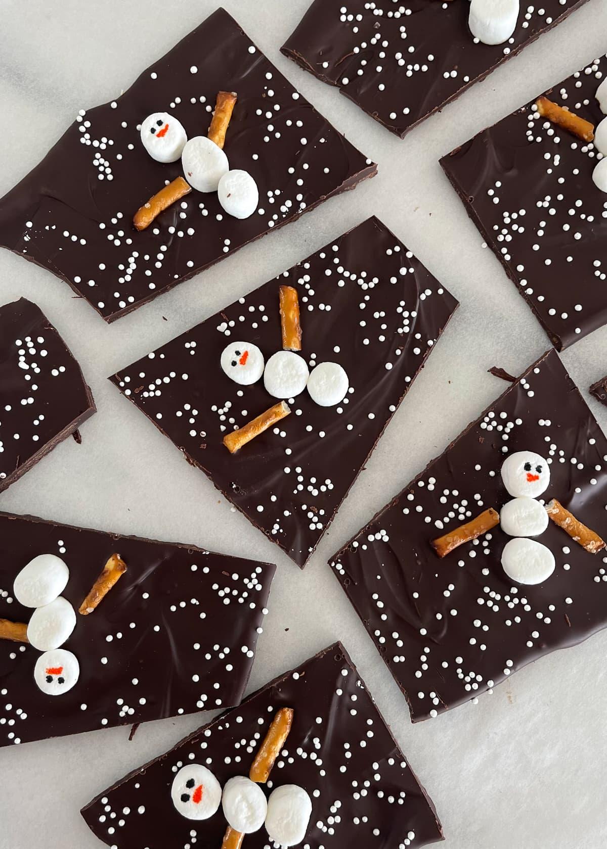 Snowmen Chocolate Bark