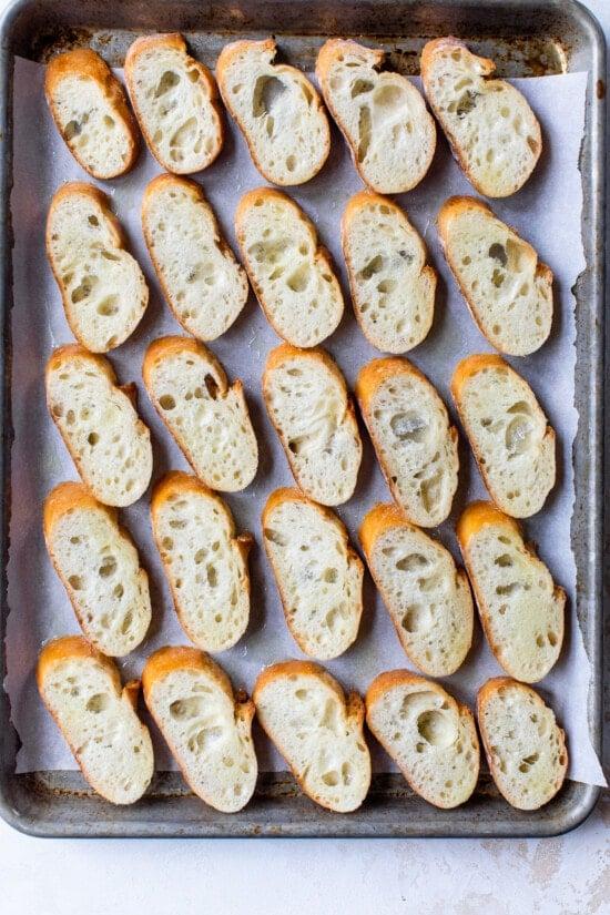 sliced bread on a sheet pan