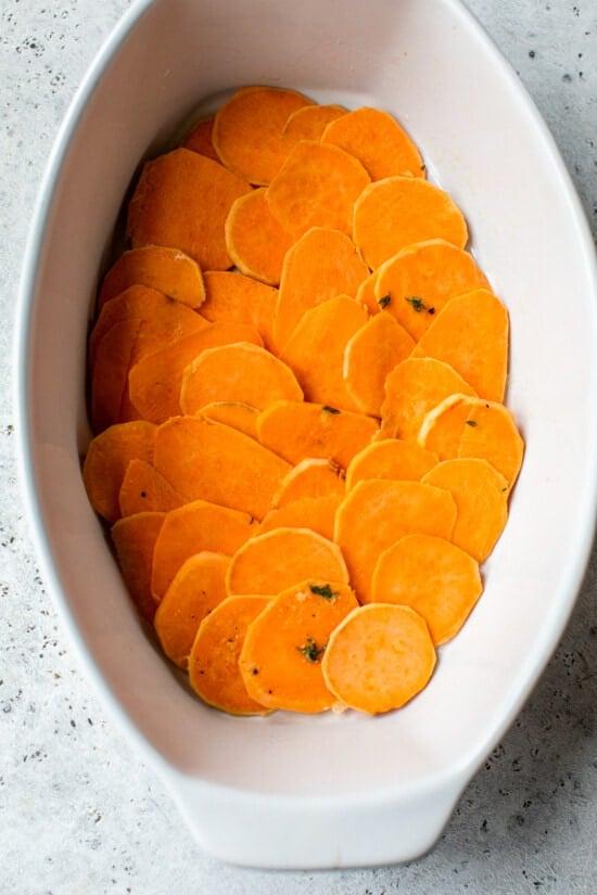 Sweet Potatoes in a gratin dish