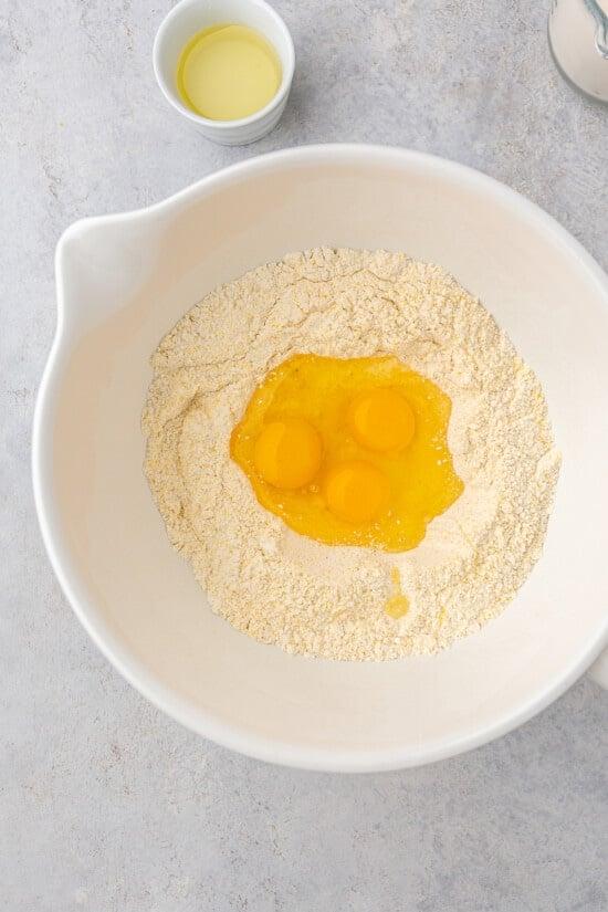 flour and egg in a bowl