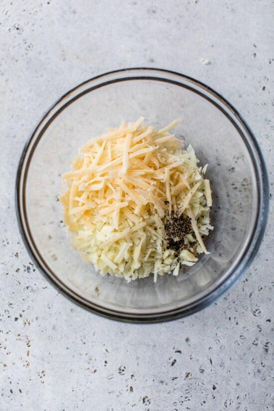 grated parmesan cheese and pecorino romana