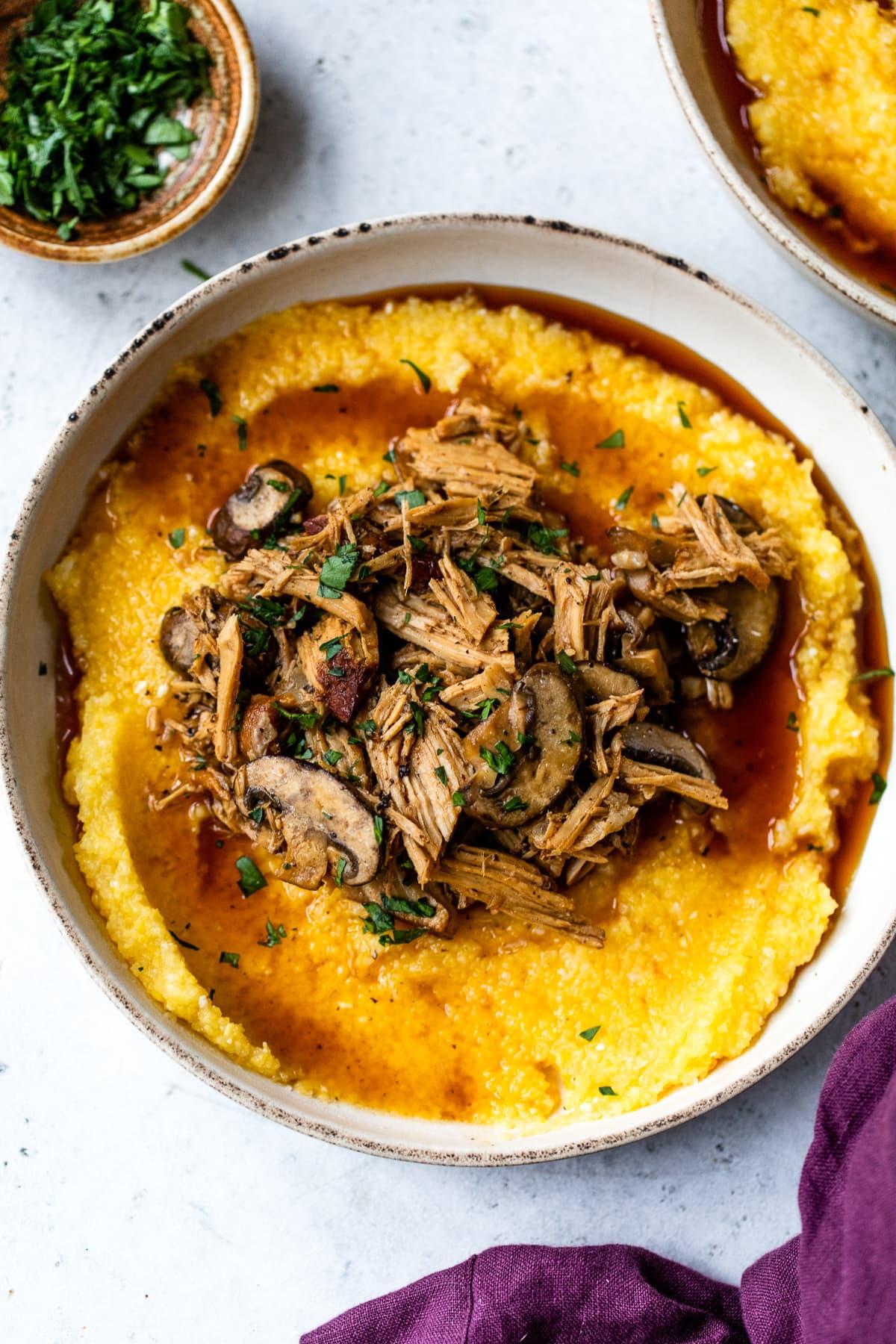 Easy Slow Cooker Pork Roast with Mushrooms and Polenta