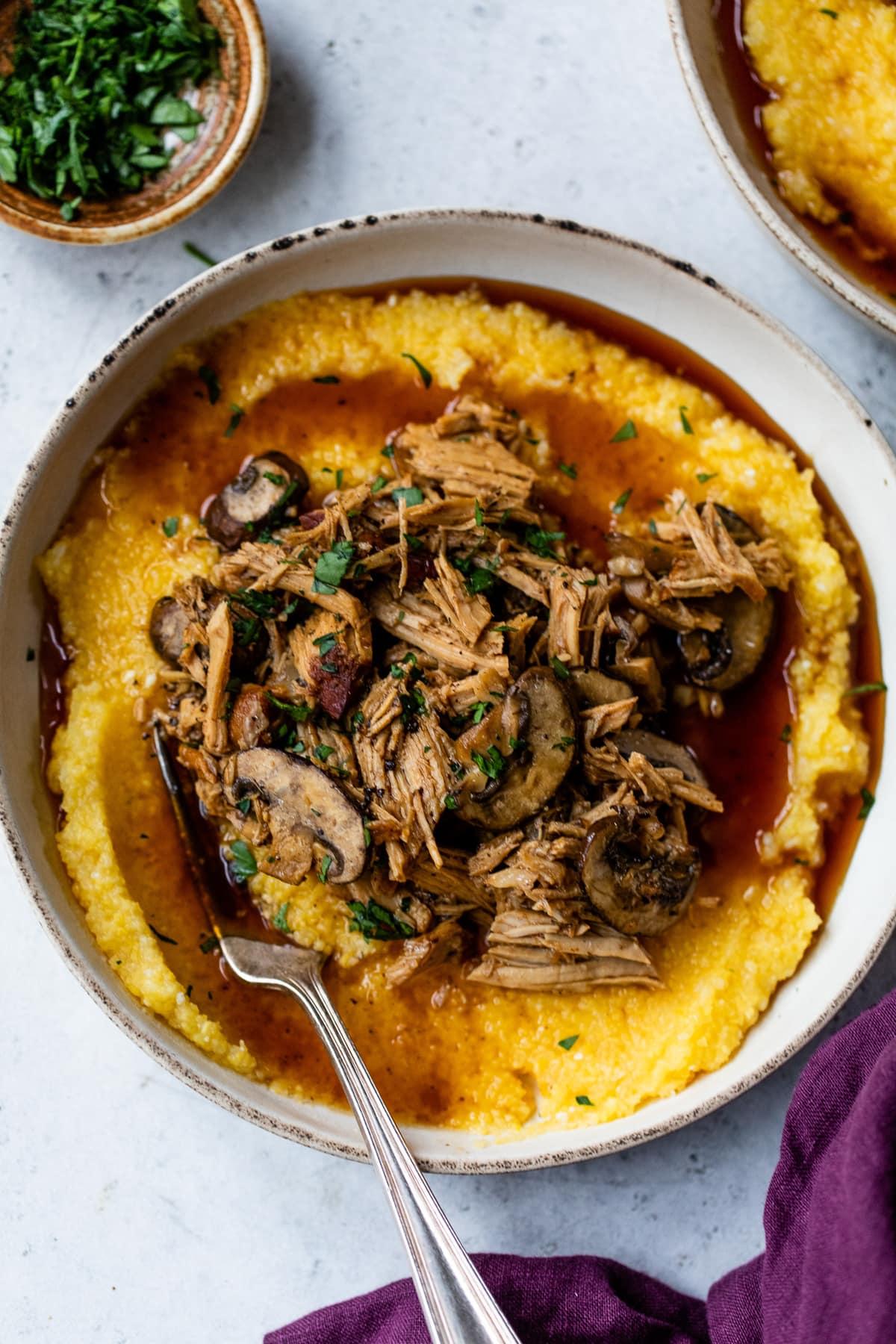 Slow Cooker Pork Roast with Mushrooms and Polenta