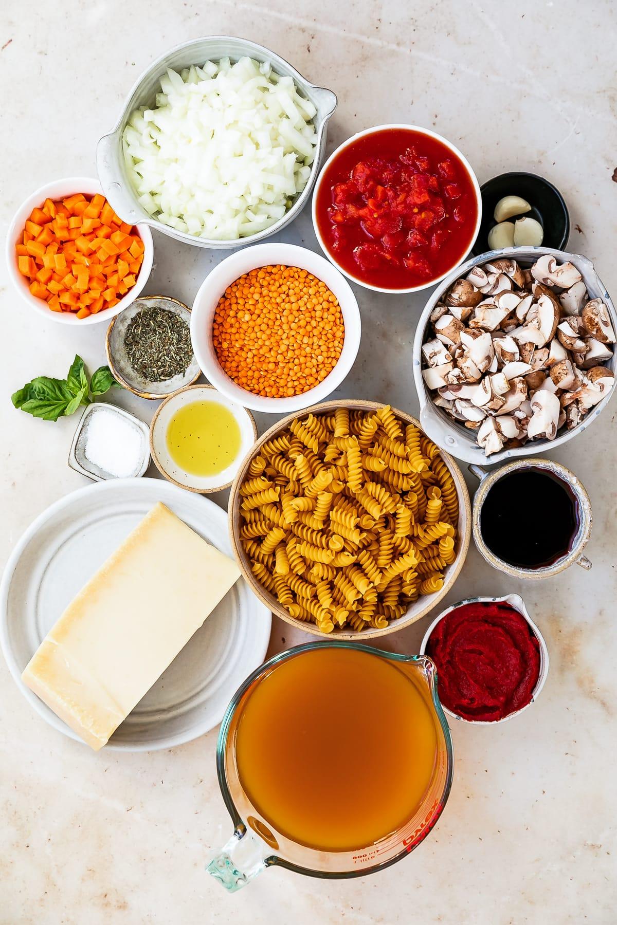 Lentil Bolognese ingredients