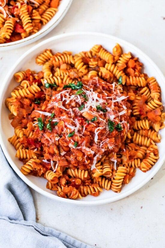 Lentil Bolognese over pasta