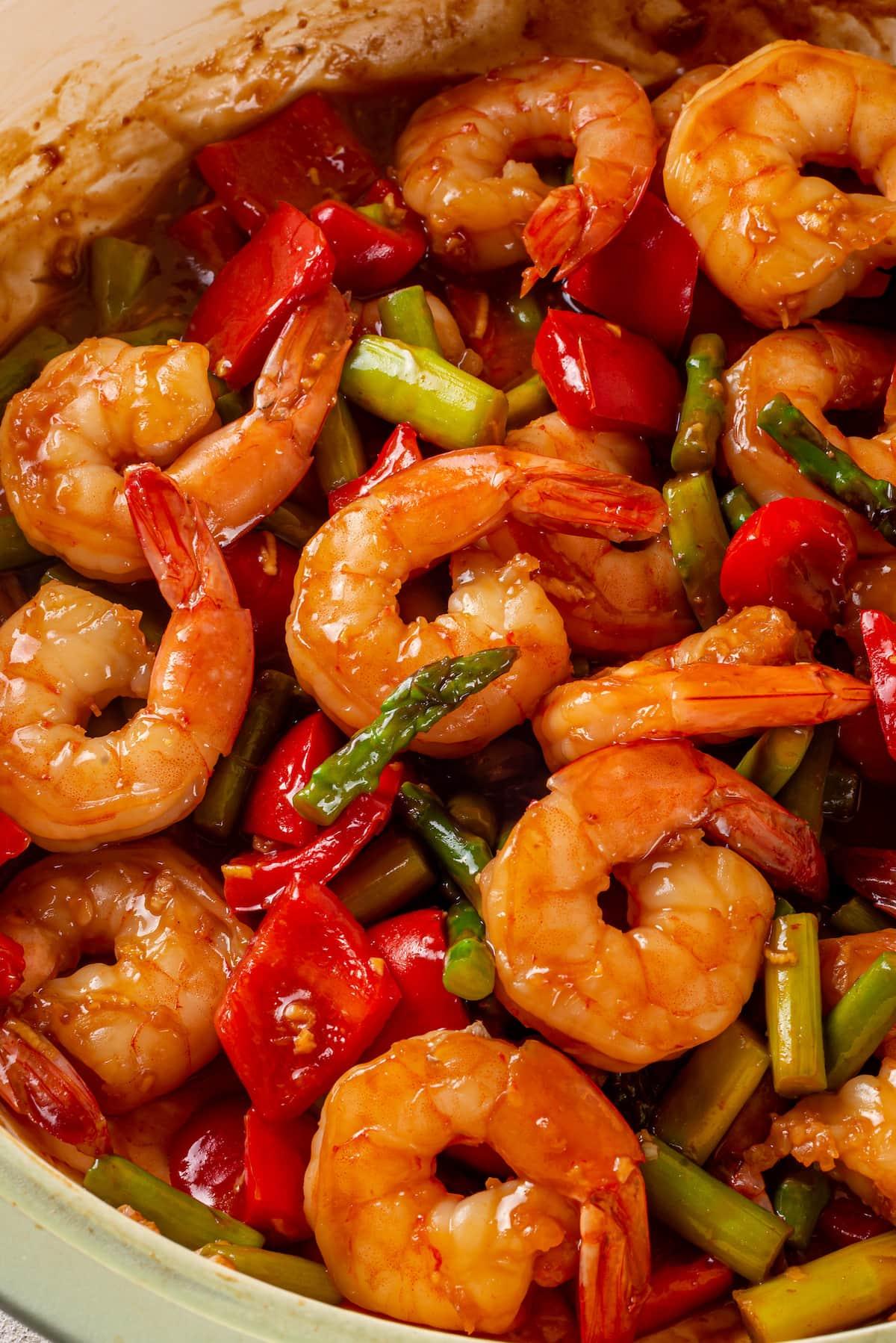 Close up of shrimp stir fry