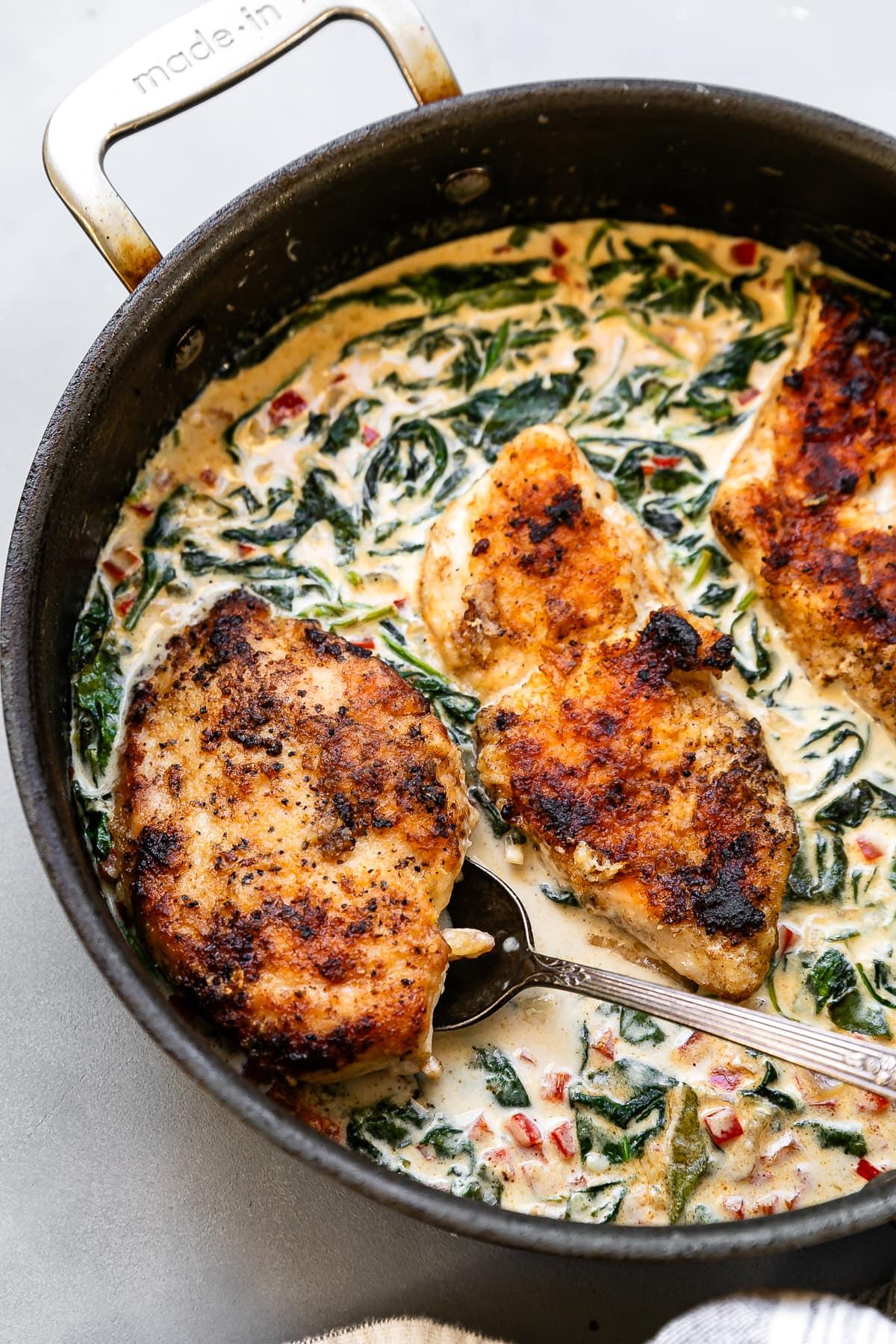 Chicken Florentine in a creamy spinach sauce.