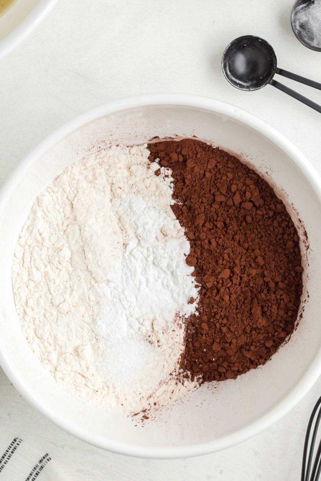 Dry ingredients mixed together in a mixing bowl
