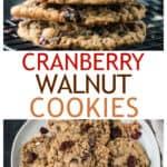 Two photo collage of a stack of cookies and a pile of cookies on a plate.